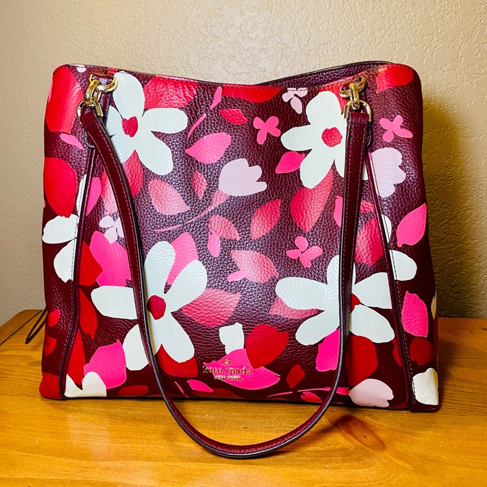 EUC Kate Spade Jackson Forest Floral Medium Triple Compartment Shoulder …